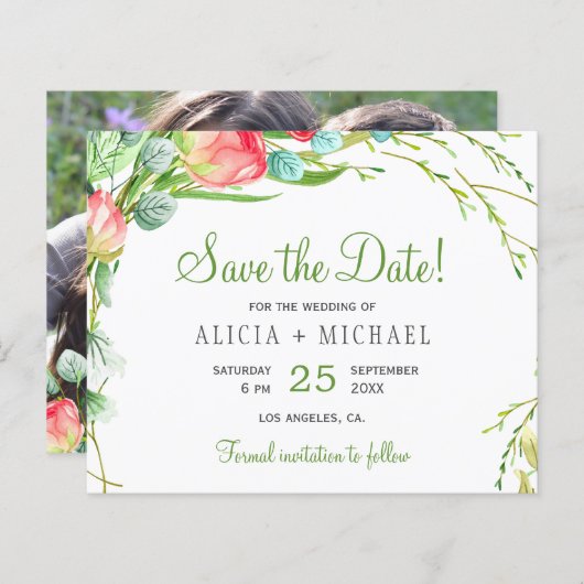 Papier Budget floral chic script photo mariage date de sa (Devant / Derrière)