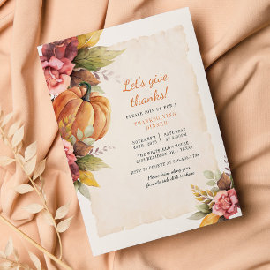 Papier Budget Floral Citrouille Friendsgiving Invitation