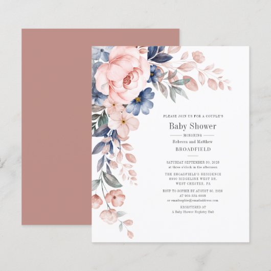Papier Budget Floral Couples Baby shower rose Invitation (Devant / Derrière)