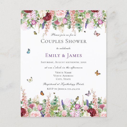 Papier Budget Floral Couples Douche Invitation (Devant)