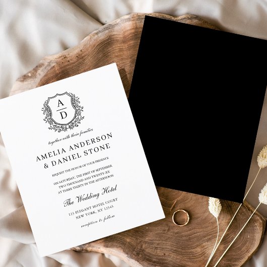 Papier Budget Floral Crest Monogramme Mariage Élégant