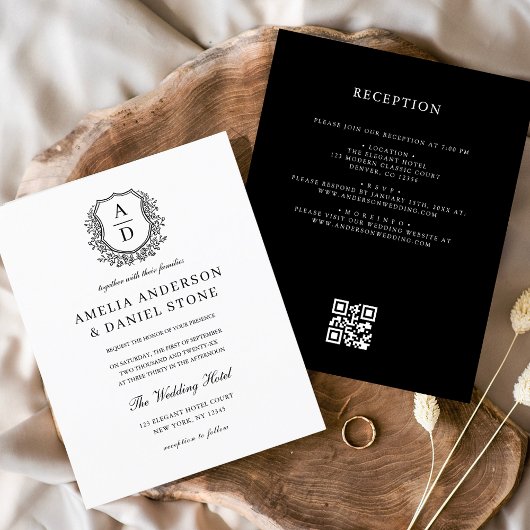 Papier Budget Floral Crest Monogramme Mariage QR Code