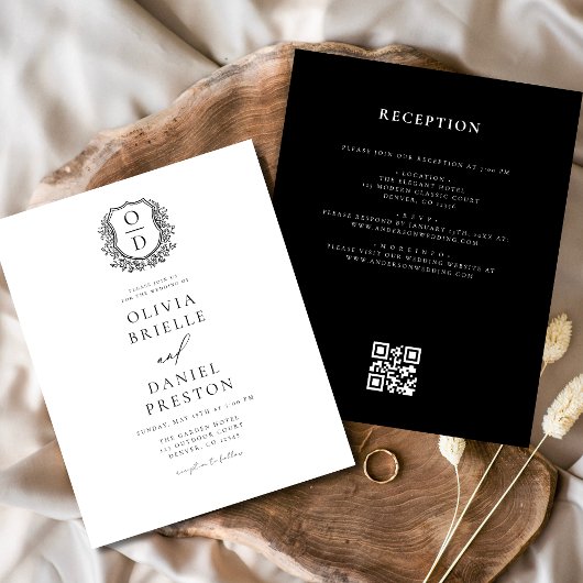 Papier Budget Floral Crest Monogramme Mariage QR Code