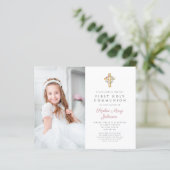 Papier Budget Floral Croix photo fille première communion (Debout devant)