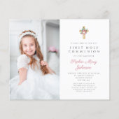 Papier Budget Floral Cross Girl First Communion Photo (Devant)