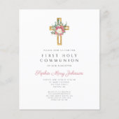 Papier Budget Floral Cross Girl Photo First Communion (Devant)