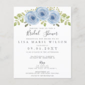 Papier Budget Floral Dusty Blue Bridal Shower Invitation (Devant)