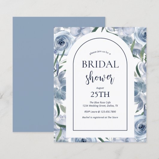 Papier Budget Floral Dusty Blue Bridal Shower Invitation (Devant / Derrière)