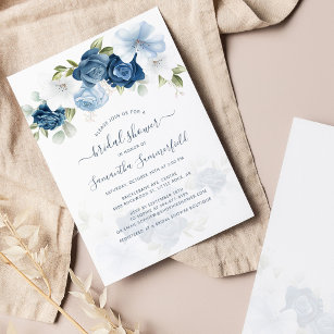 Papier Budget Floral Dusty Blue Bridal Shower Invitation