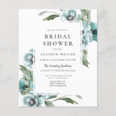 Papier Budget Floral Dusty Blue Bridal Shower Invitation (Devant)