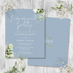 Papier Budget Floral Dusty Blue Engagement Invitation
