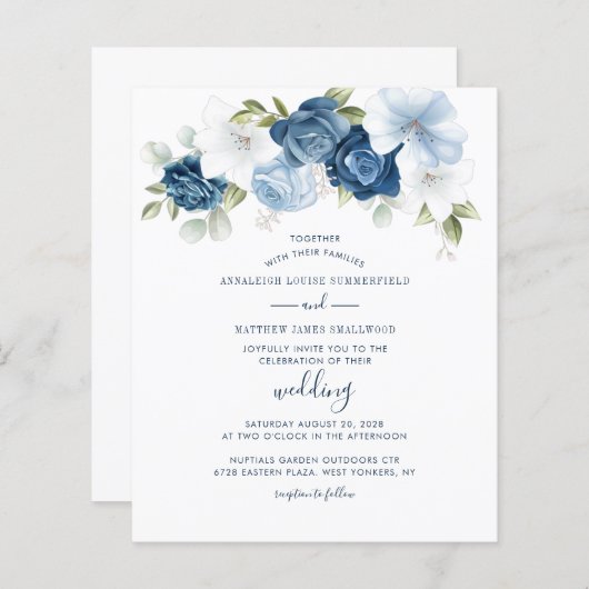Papier Budget Floral Dusty Blue Greenery Mariage (Devant / Derrière)