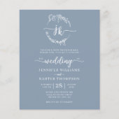 Papier BUDGET Floral Dusty Blue Monogramme Photo Mariage (Devant)