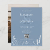 Papier BUDGET Floral Dusty Blue Monogramme QR Mariage pho (Devant / Derrière)