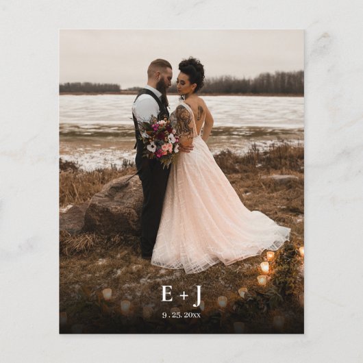 Papier BUDGET Floral Dusty Blue Monogramme QR Mariage pho (Dos)