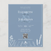 Papier BUDGET Floral Dusty Blue Monogramme QR Mariage pho (Devant)