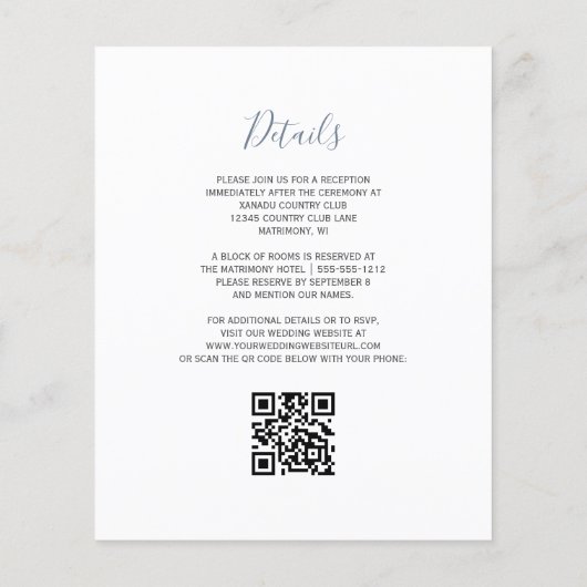 Papier Budget Floral Dusty Blue QR Code Mariage Invitatio (Dos)