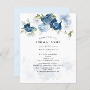 Papier Budget Floral Dusty Blue Rehearsal Dîner Invitatio