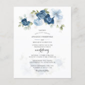 Papier Budget Floral Dusty Blue Script Faire-part de mari (Devant)