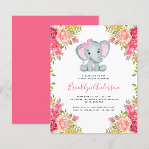 Papier BUDGET Floral Elephant Girl Baby shower Invitation