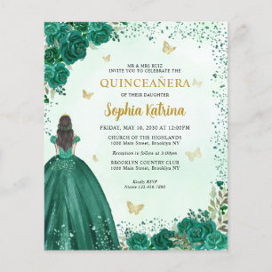 Papier Budget Floral Emerald Green Princess Quinceanera