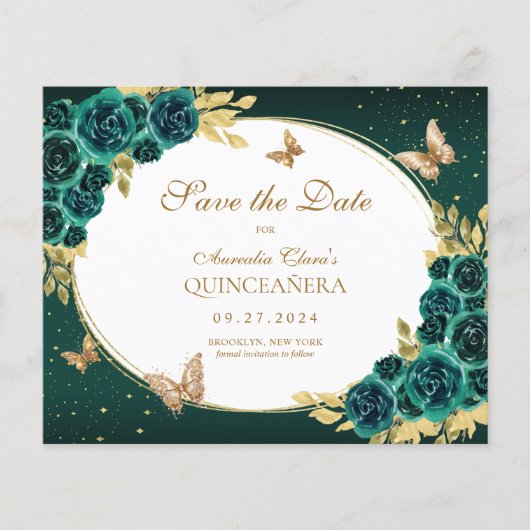 Papier BUDGET Floral Emerald Or Butterfly Quinceañera (Devant)