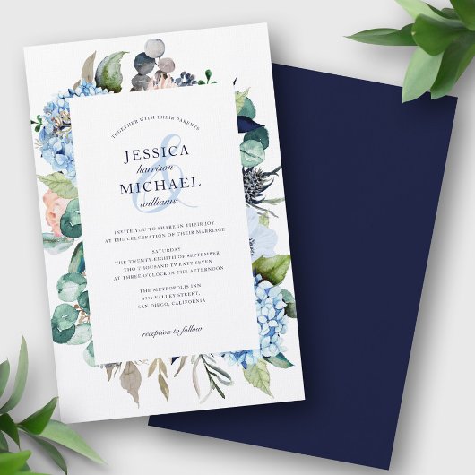 Papier Budget Floral Faire-part de mariage Bleu
