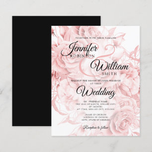 Papier Budget Floral Faire-part de mariage Noir & Rose Or