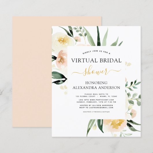 Papier Budget Floral Fête des mariées virtuelle rose (Devant / Derrière)