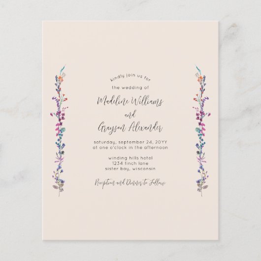 Papier Budget Floral Fleur sauvage Faire-part de mariage (Devant)