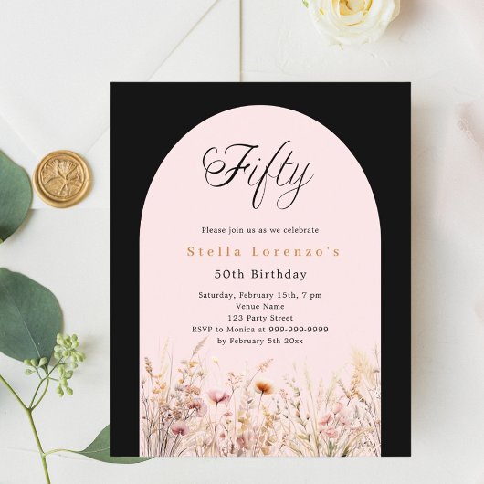 Papier Budget floral fleur sauvage rose noir 50e annivers