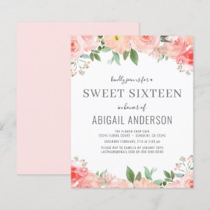 Papier Budget Floral Girly Sweet 16 Anniversaire Invitati