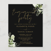 Papier Budget Floral Gold Black Engagement Invitation (Devant)
