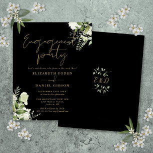 Papier Budget Floral Gold Black Engagement Invitation