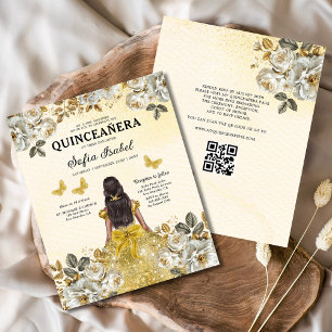 Papier Budget Floral Gold QR Code Princess Quinceanera