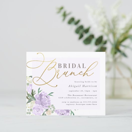 Papier Budget Floral Gold Script Lavender Bridal Brunch (Debout devant)
