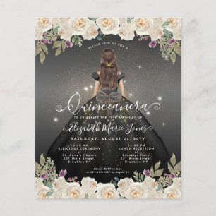 Papier Budget Floral Gris Noir Or Princesse Quinceanera