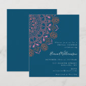 Papier Budget Floral Mandala Turquoise Blue Fête des mari (Devant / Derrière)