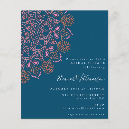 Papier Budget Floral Mandala Turquoise Blue Fête des mari (Devant)