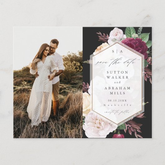Papier Budget Floral Mariage Photo Enregistrer la date (Devant)