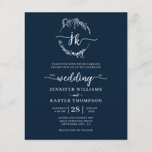 Papier BUDGET Floral Marine Blue Monogramme Photo Mariage