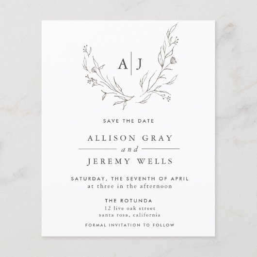 Papier Budget Floral Monogramme Enregistrer le DAte (Devant)