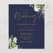 Papier Budget Floral Navy Blue Gold Photo Wedding Invitat (Devant)