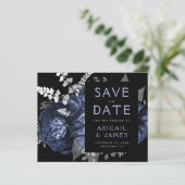 Papier Budget Floral Navy Blue Silver Enregistrer la date (Debout devant)