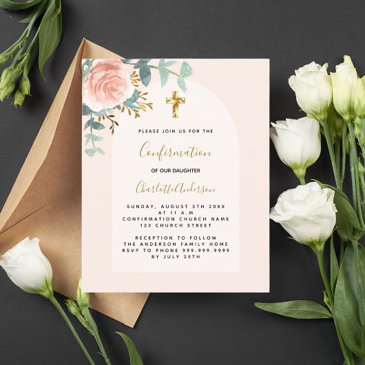 Papier Budget floral or rose Confirmation d'invitation