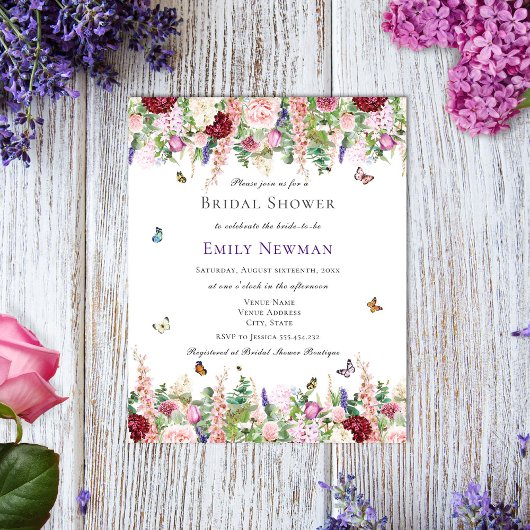 Papier Budget Floral Papillon nuptiale Invitation de douc