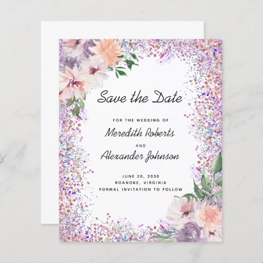 Papier Budget Floral Parties scintillant QR Code Enregist (Devant / Derrière)
