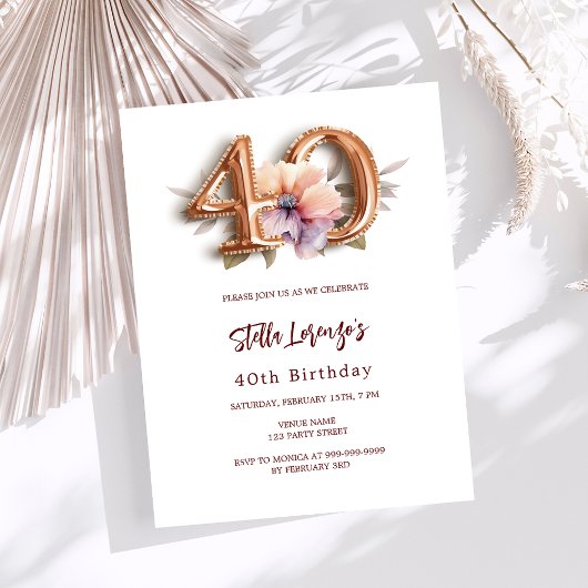 Papier Budget floral pêche or blanc 40e anniversaire