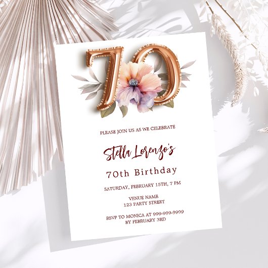 Papier Budget floral pêche or blanc 70e anniversaire
