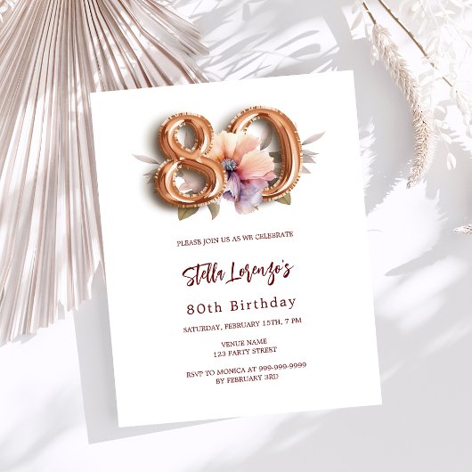 Papier Budget floral pêche or blanc 80e anniversaire